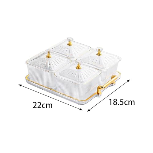 Dry Fruit Tray with Lid,Divided Serving Dishes Snack Tray Appetizer Plate with Tray,Serving Plate Party Wedding Nuts Plate Food Storage Box 4 Compartment Transparent Decorative Tray