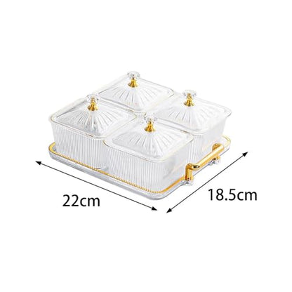 Dry Fruit Tray with Lid,Divided Serving Dishes Snack Tray Appetizer Plate with Tray,Serving Plate Party Wedding Nuts Plate Food Storage Box 4 Compartment Transparent Decorative Tray