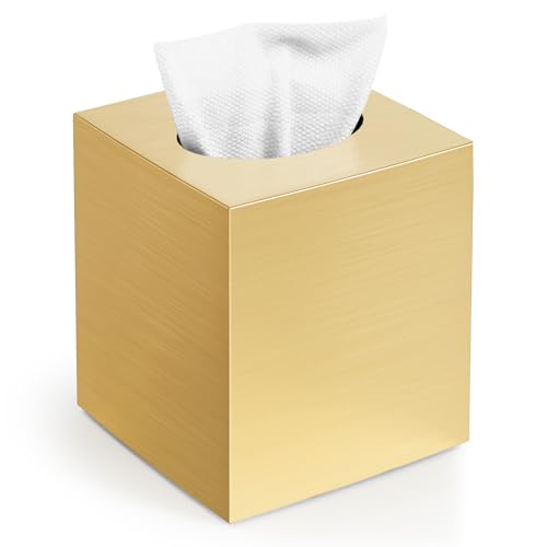 Tissue Box Cover,Square Acrylic Tissue Holder with Non-Slip Base,Gold | Fits standard facial tissue boxes,modern decorative aesthetic for bathroom countertops,dressers,night stand,parlors,office - color: Gold, size: 1 Tissue Box Cover