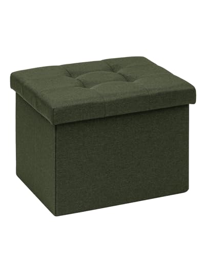 PINPLUS Button Tufted Folding Linen Storage Ottoman 16.5", 36L Collapsible Storage Cube with Lid, Supports 250 lbs, Fabric Foot Rest Ottoman for Living Room, Bedroom, Entryway,Olive - color: Olive Green