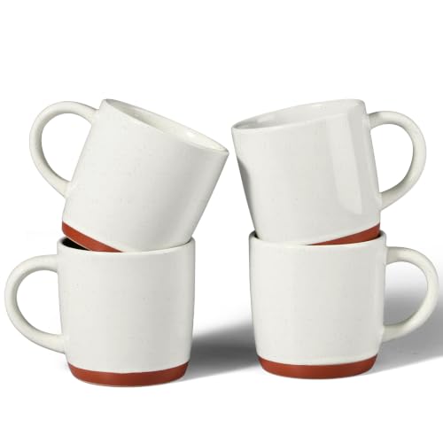 E-far Ceramic Coffee Mug Set of 4, 12oz Stoneware Coffee Cup with Handle, Porcelain Tea Cups, Modern Farmhouse Latte Mug Gift Set for Women & Men, Microwave Safe, Speckled White - color: Speckled White