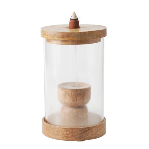 Hosley Wood & Glass Backflow Incense Burner Kit with 2 Asst Incense Cone, Elegant Aromatherapy Set, Meditation & Relaxation, Ideal for Gift, Home Décor, Office Décor & Spa - color: Brown