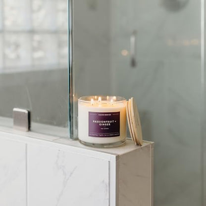 Passionfruit & Ginger 3 Wick Scented Candle - 43 Hour Burn | Made in the USA Luxury Clean Soy Wax Candles - Long Lasting Large Glass Jar Candle for Home - 3 Wicks - 14.9oz - color: Passionfruit + Ginger
