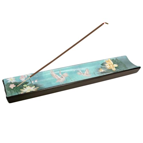 Incense Holder for Sticks, Ceramic Incense Burner with Ash Catcher, Aesthetic Home Decor for Room & Office, Traditional Chinese Art Tray, Unique Housewarming Gift for Meditation Sanctuary (Blue) - color: Blue