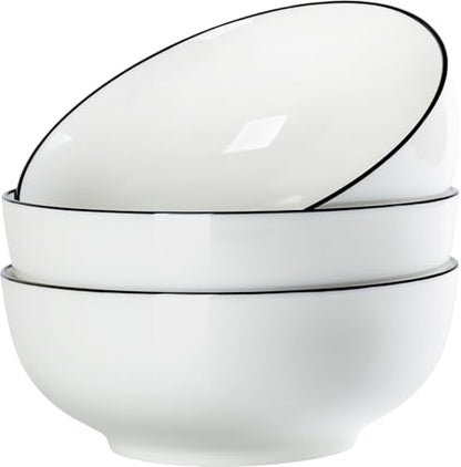 60 oz Large Soup, Ramen, Pho, Noodle, and Salad Bowl Set of 3, Rimmed 8 in White Ceramic Bowls, Versatile & Microwave Safe - size: 8-inch, 60 ounce