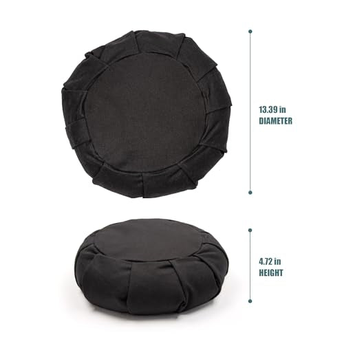 Myga Zafu Yoga Meditation Cushion with Washable Cover - Floor Cushion Pillow with Natural Buckwheat Filling - Soft Round Cotton Design for Meditating or Pranayama Exercises - color: Black