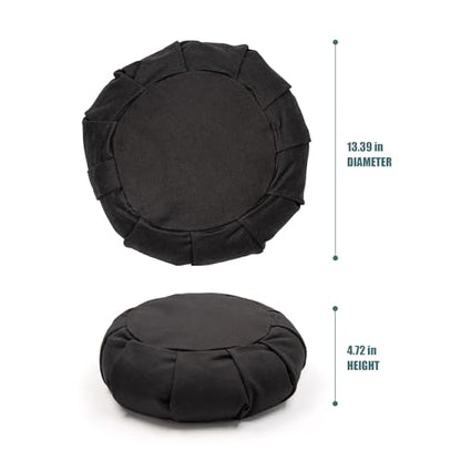 Myga Zafu Yoga Meditation Cushion with Washable Cover - Floor Cushion Pillow with Natural Buckwheat Filling - Soft Round Cotton Design for Meditating or Pranayama Exercises - color: Black