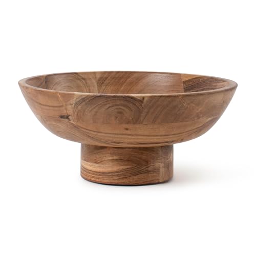 Wooden Footed Bowl Handcrafted Decorative Fruit Bowl with Elegant Footed Base for Dining, Serving, and Home Décor – Perfect for Fruits, Snacks, and Centerpiece Display - color: Natural