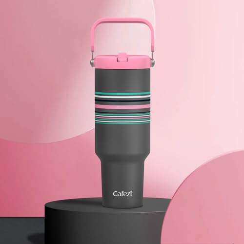 40 oz Insulated Tumbler with Top Handle and Flip Straw | Vacuum Insulated Stainless Steel Cup with Leak-Proof Lid, Sweat-Free, Fits Cup Holder, Keeps Ice Cold up to 30 Hours - color: Black Stripes, size: 40 Ounces