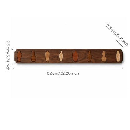 Fenteer Wall Hook Coat Rack Hanger Peg Rail Solid Wood Foldable Hooks Peg Design With Engraved Bottle Shapes Suitable for entryway hallway foyer mudroom cabin, Art Antique Bottle 8 Hooks Color Block