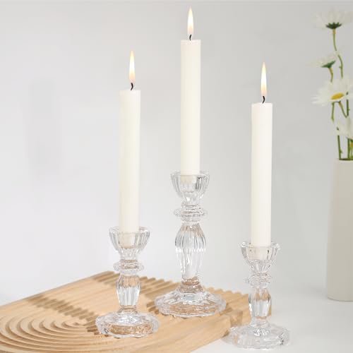 Glass Candlestick Holders Set of 3, Clear Candle Holder Taper Candle Holders for Candlesticks, Table Centerpiece, Home Decor,Wedding, Birthday, Party, Christmas - color: Clear