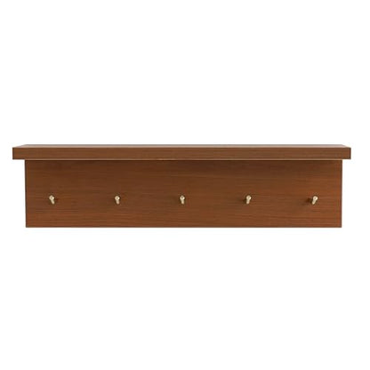 Marine Plywood Wall Mounted Coat Rack with Shelf & Key Hooks, 5 Brass Hooks Entryway Organizer, Modern Floating Shelf for Bedroom Hallway, Space-Saving Home Storage Rack (1, Teak Finish) - color: Teak Finish