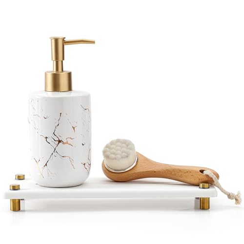 Water Absorbing Stone Sink Caddy Kitchen Sink Organizer Tray, Diatomite Bathroom Counter Tray, Gold Faucet Drying Mat Coaster Soap Dish Rack Riser Dispenser Sponge Holder, White 10" x 4" - color: 10"x 4" - White - Gold