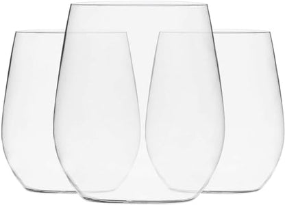 Munfix Disposable Plastic Wine Glasses, Stemless 12 oz Clear Shatterproof Cups, BPA-Free, 48 Pack