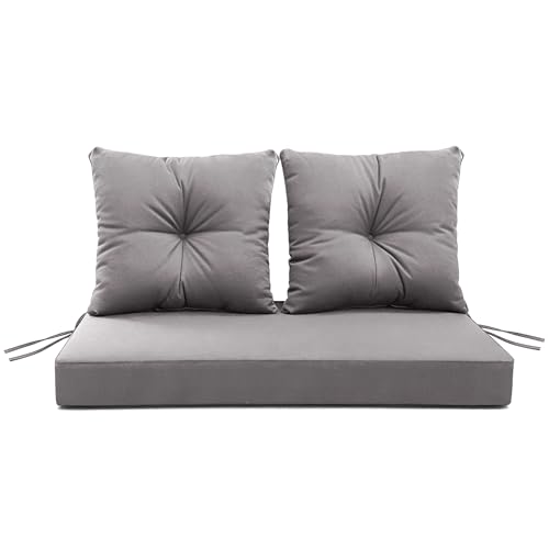 ARTPLAN Loveseat Patio Deep Seat Cushions 46"x24"x5" Bench Pad,Grey | High-density foam fill, solution-dyed UV water repellent fabric, zipper removable cover fits patio swing & bench furniture - color: Gray