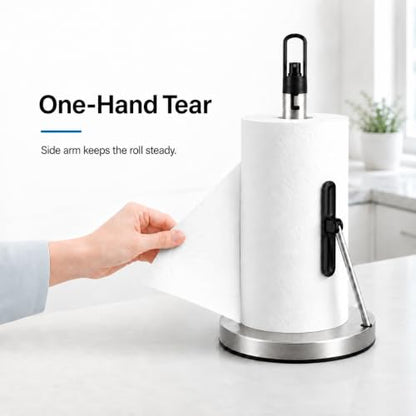 Paper Towel Holder with Spray Pump, All-in-One Countertop Paper Towel Stand with Refillable Bottle, One-Handed Tear Kitchen Roll Holder, Weighted Base, Brushed Stainless Steel(Chrome) - color: Chrome