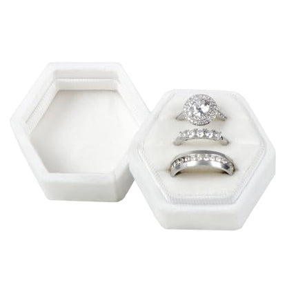 MFXIP Velvet 3 Slots Jewelry Ring Box Engagement Wedding Box Keepsake Box Bridal Photo Ring Triple Slots Hexagon - color: White