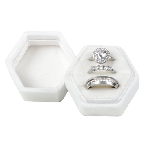 MFXIP Velvet 3 Slots Jewelry Ring Box Engagement Wedding Box Keepsake Box Bridal Photo Ring Triple Slots Hexagon - color: White