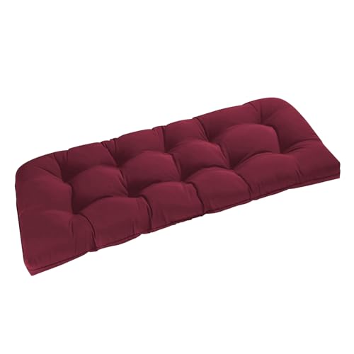 downluxe Outdoor Bench Cushion for Patio Furniture, Water Resistant Tufted Overstuffed Porch Swing Cushions, Thick Outdoor Loveseat Cushions, 48" X 18" X 5", Burgundy, Set of 1 - color: Burgundy, size: 48x18x5 Inch
