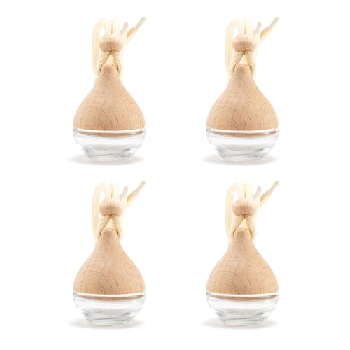 4PCS Refillable Hanging Car Diffuser Empty Glass Bottle Set | Glass vials with wood lids & hanging rope, custom essential oil pendant for car home office - size: Reed Stick - 4PCS