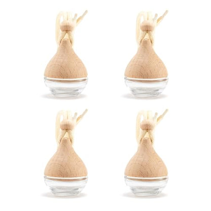 4PCS Refillable Hanging Car Diffuser Empty Glass Bottle Set | Glass vials with wood lids & hanging rope, custom essential oil pendant for car home office - size: Reed Stick - 4PCS