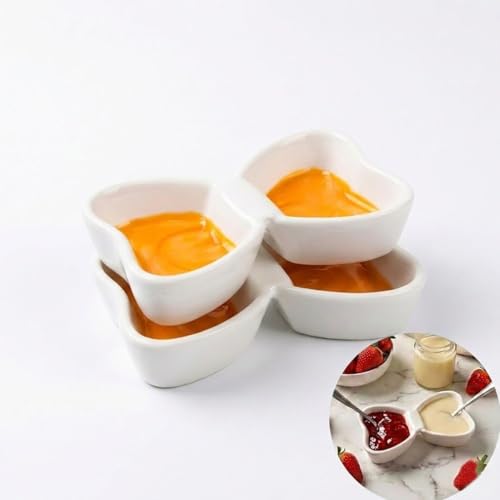 Dipping Bowls, 2-Compartment, 2-Pack, Yellow | Butterfly-shaped ceramic cups keep dips apart in separate wells; 3 oz dishes serve sushi, snacks, condiments, and appetizers. - color: Yellow