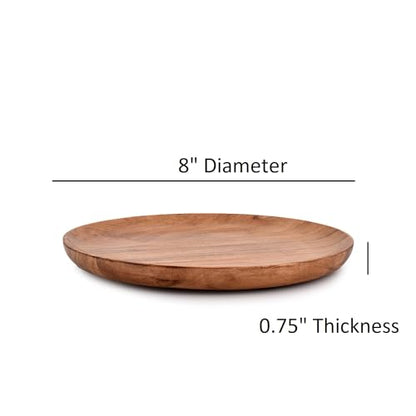 Acacia Wood Dinner Plates Set of 4 for Dishes Snack, Dessert Natural Wood Plates Serving Dinnerware Plate for Dinner (8" x 8" x 0.75")