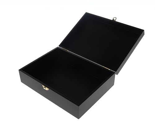 Creative Hobbies Large Black Wooden Keepsake Box with Gold Clasp | 10.25″ × 7.5″ × 3.25″ Storage Case for Photos, Jewelry, Crafts & Gifts
