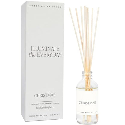 Sweet Water Decor Christmas Reed Diffuser Set - Fresh Cut Trees, Orange, and Cloves Holiday Reed Diffuser for Home with Long Lasting Fragrance - Non-Toxic Oil Reed Diffuser Made in the USA - style: Christmas