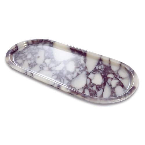 100% Natural Luxury Marble Tray.Marble Storage Tray, Suitable for Bathroom/Kitchen/Dressing Table/Cosmetics, Perfume, and Jewelry Display (Calacatta Violet Oval Tray, 11" x 5" x 0.7") - color: Calacatta Violet Oval Tray, size: 12" x 8" x 0.7"
