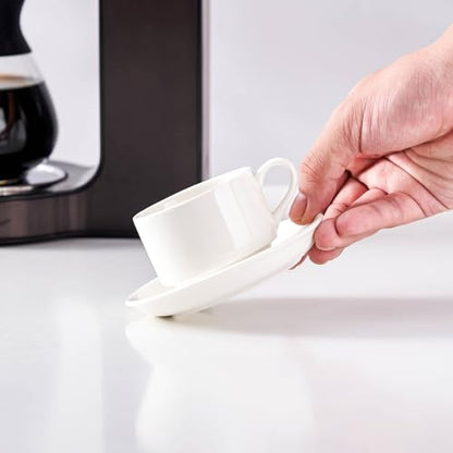 2.5oz Espresso Cups Set of 4, Small Stackable Coffee Cups with Saucers and Metal Stand, Ceramic Demitasse Cups, Cappuccino Cups for Coffee Drinks, Latte, White - color: White, size: 2.5oz