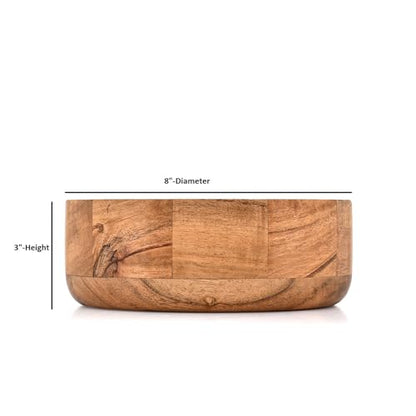 Hand Carved Acacia Wood Decorative Bowl | Rustic Round Centerpiece for Living Room, Dining Table & Kitchen Décor (8" X 8" X 3")