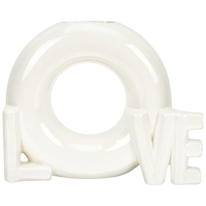 SOLUSTRE Love Shaped Ceramic Flower Vase for Valentine’s Day, Creative Dried Flower Arrangement Container, Glossy Donut Design Home Décor for Dining Table and Living Room