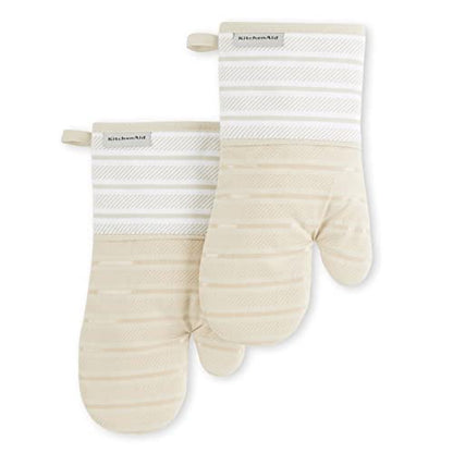 KitchenAid Albany Oven Mitt 2-Pack Set, Milkshake Tan, 7"x13" - color: Milkshake Tan