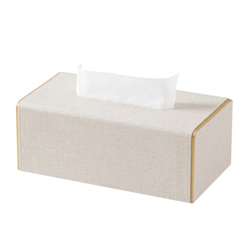 Linen Tissue Box Cover Rectangle with Magnetic Closure, Medium | 4 Different Sizes, PU Leather Tissue Box Cover, Decorative Rectangular Tissue Holder for Bathroom Nightstand Car Office - size: Medium – Fits Tissue Boxes Up to 3.4" Tall