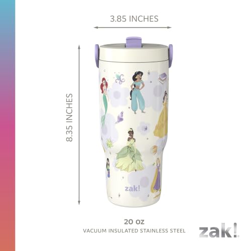 Zak Designs Disney Princess Siply 20oz Leak-Proof Straw Insulated Tumbler | BPA Free, Stainless Steel, Handle, Cupholder Friendly, Dishwasher Safe, Kids Water Bottle For School, Home, Travel, Ariel - color: Princess