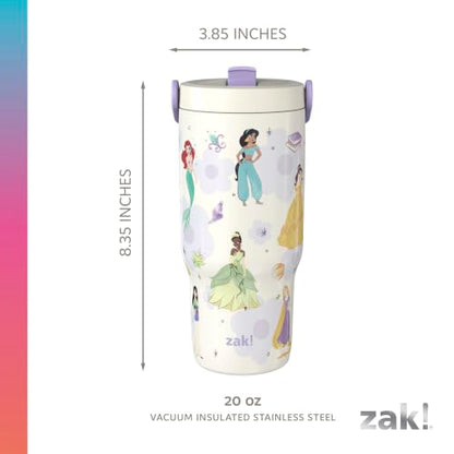 Zak Designs Disney Princess Siply 20oz Leak-Proof Straw Insulated Tumbler | BPA Free, Stainless Steel, Handle, Cupholder Friendly, Dishwasher Safe, Kids Water Bottle For School, Home, Travel, Ariel - color: Princess