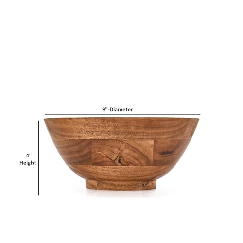 EDHAS Fruit Bowl Acacia Wood Round Shaped Serving Bowl for Salad, Vegetables and Fruit,Single (9" x 9" x 4")