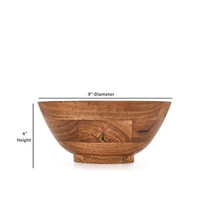EDHAS Fruit Bowl Acacia Wood Round Shaped Serving Bowl for Salad, Vegetables and Fruit,Single (9" x 9" x 4")