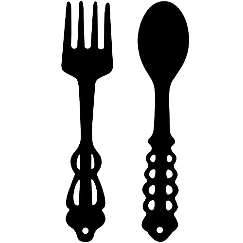 Hotop 2 Pieces Metal Fork Spoon Wall Decor Big Black Metal Large Kitchen Rustic Fork Spoon Shaped Wall Decor Hanging Sign for Farmhouse Home