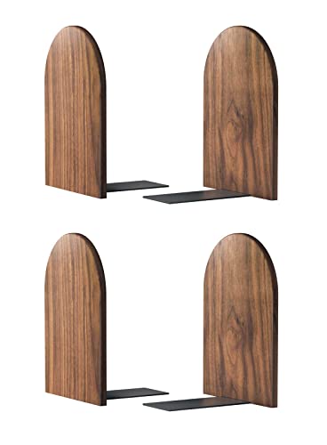 Large Bookend Hold Heavy Books-7x4x5in 2 Pack Non-Skid Wood Bookends Walnut | 7"h non-skid bookends hold large books upright on desk shelf,warm wood tones—ideal decorative for home,workplace，no scratches - color: Walnut-r-2pair