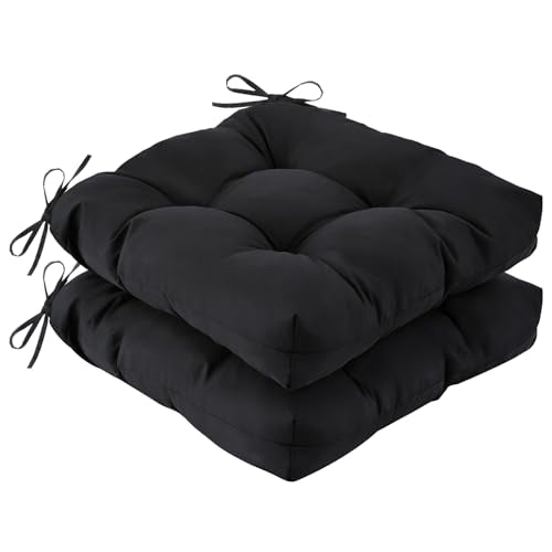 IASEAHK Outdoor Chair Cushions Set of 2, 19" x 19" x 5", Waterproof Outdoor Seat Cushions for Patio Furniture, Fade-Resistant Patio Chair Cushion, Dining Wicker Chair Pads for Porch Garden, Black - color: Black, size: 19*19+5"