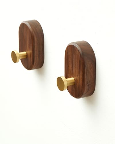 Wood Coat Hooks Wall Mount - Modern Walnut Coat Hook with Bronze Accent for Hanging Clothes,Keys,Purse,Robes,Towel,Backpacks, Single Brass Wall Hooks Heavy Duty for Entryway, Closet, Bathroom (2 Pack) - size: HT-2Pack