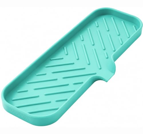 MicoYang Silicone Soap Dish with Drain Spout — Self-Draining Double Sink Organizer Tray for Kitchen & Bathroom, Dispensers, Sponges & Soap Holder, Non-Slip & Dishwasher Safe, Mint (Large, 12"×4") - color: Mint, size: L(12"×4")