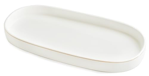 10x5 Bathroom Vanity Tray, Oval Ceramic Decorative Perfume Candle Tray for Bathroom/Kitchen Counter, White - color: White