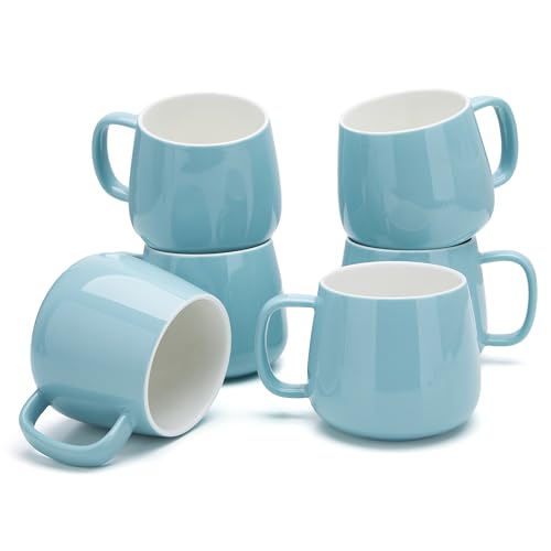 Teocera Coffee Mugs Set of 6-12oz Chip-Resistant Ceramic Cups with Ergonomic Handle | Dishwasher & Microwave Safe Turquoise Mugs | Keeps Beverage Hot, Perfect for Family Kitchen & Holiday Gifts - color: Turquoise （Set of 6)