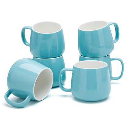 Teocera Coffee Mugs Set of 6-12oz Chip-Resistant Ceramic Cups with Ergonomic Handle | Dishwasher & Microwave Safe Turquoise Mugs | Keeps Beverage Hot, Perfect for Family Kitchen & Holiday Gifts - color: Turquoise （Set of 6)