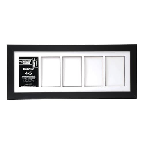 Creative Letter Art 4” x 6” Multiple Opening Picture Frame Collage with 5 holes, Manhattan Black Frame with 8 x 22-inch White Mat, Full-Strength Glass, Photo Collage for Wall, 5 Openings - color: 5 opening, size: Black w/8" White Mat