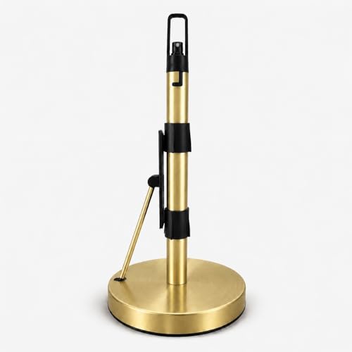 Paper Towel Holder with Spray Pump, All-in-One Countertop Paper Towel Stand with Refillable Bottle, One-Handed Tear Kitchen Roll Holder, Weighted Base, Brushed Stainless Steel (Gold) - color: Gold