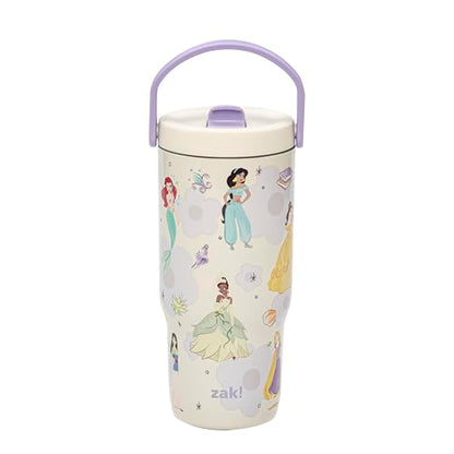 Zak Designs Disney Princess Siply 20oz Leak-Proof Straw Insulated Tumbler | BPA Free, Stainless Steel, Handle, Cupholder Friendly, Dishwasher Safe, Kids Water Bottle For School, Home, Travel, Ariel - color: Princess